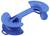 Un cuscino in plastica blu con due lati arrotondati, progettato per un supporto ergonomico.