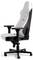 Sedia da gaming in bianco e nero con accenti rossi, braccioli regolabili e ruote girevoli, ideale per un comfort ergonomico durante il gioco.
