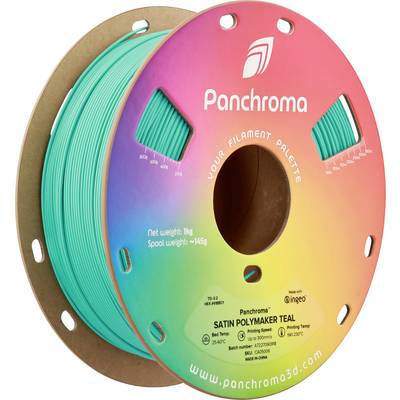 Bobina con filamento per stampante 3D verde-turchese di 'Panchroma', 1 kg di peso netto, superficie satinata, su rocchetto di cartone.