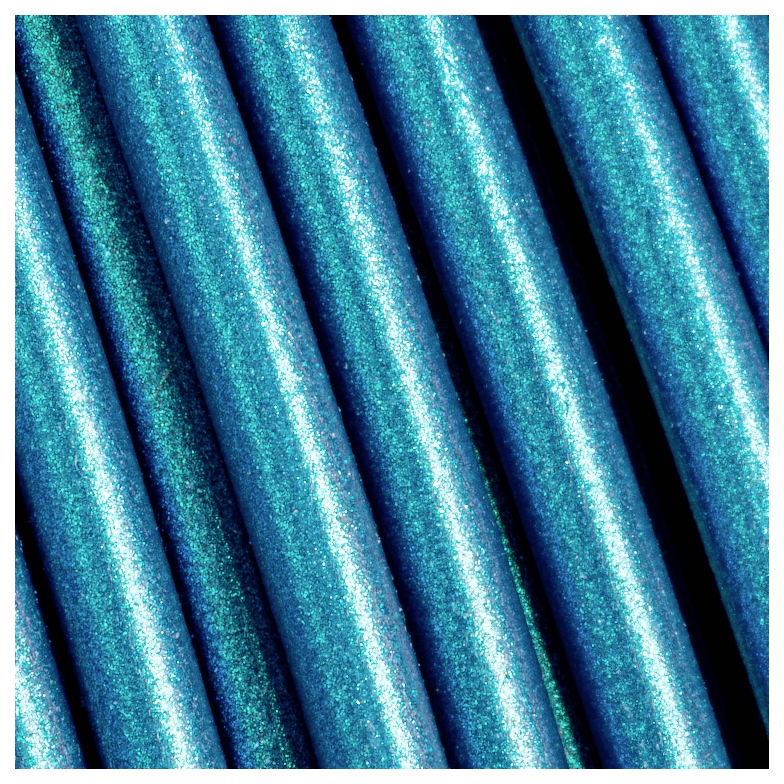 Struttura blu e scintillante disposta in linee parallele.