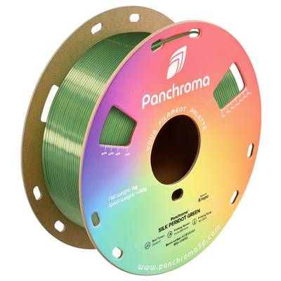 Una bobina di filamento verde per stampante 3D di Panchroma. Il colore è denominato 'Silk Peridot Green'.