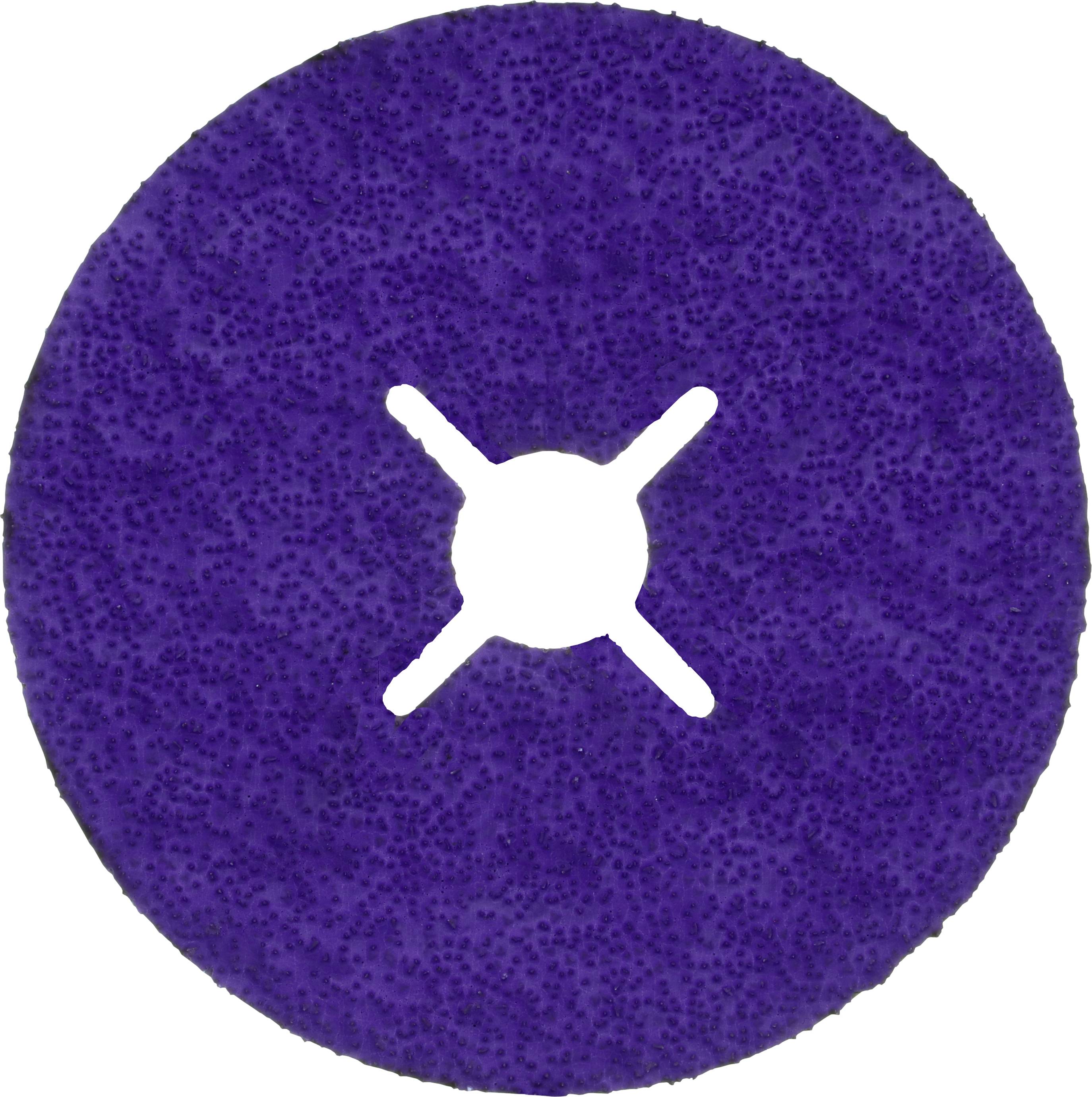 Un disco circolare di colore viola, con un foro a croce al centro, probabilmente un accessorio per levigare o lucidare.