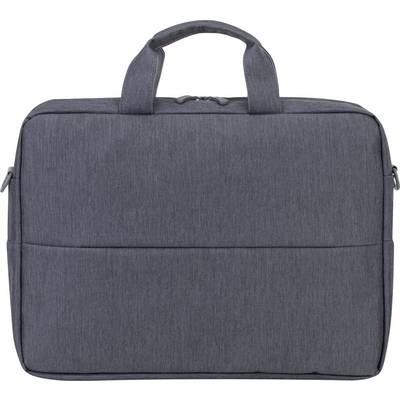 Borsa grigia per laptop con due manici e un taschino frontale.