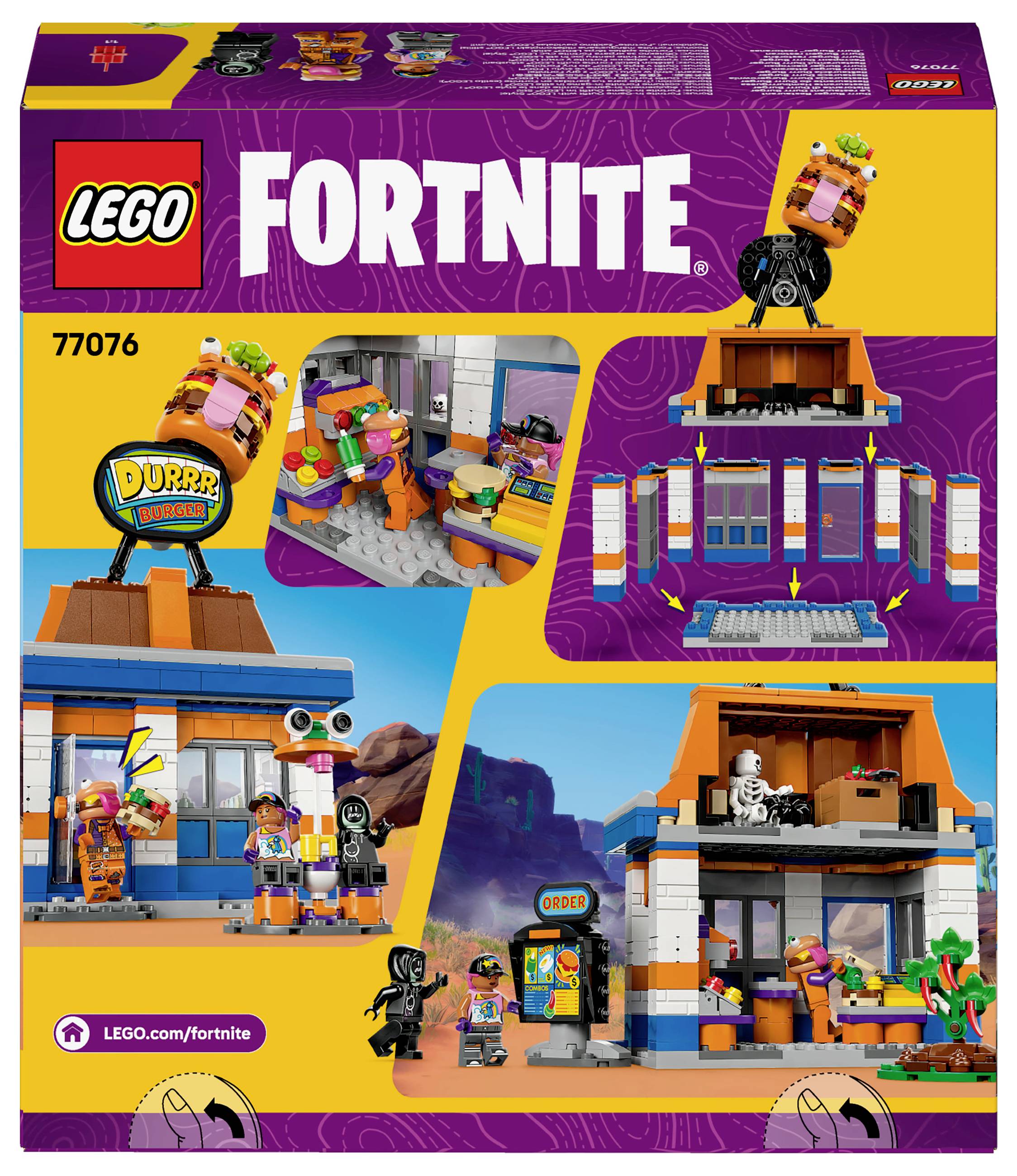 Set LEGO Fortnite 77076 con edificio colorato, personaggi e accessori dal gioco.