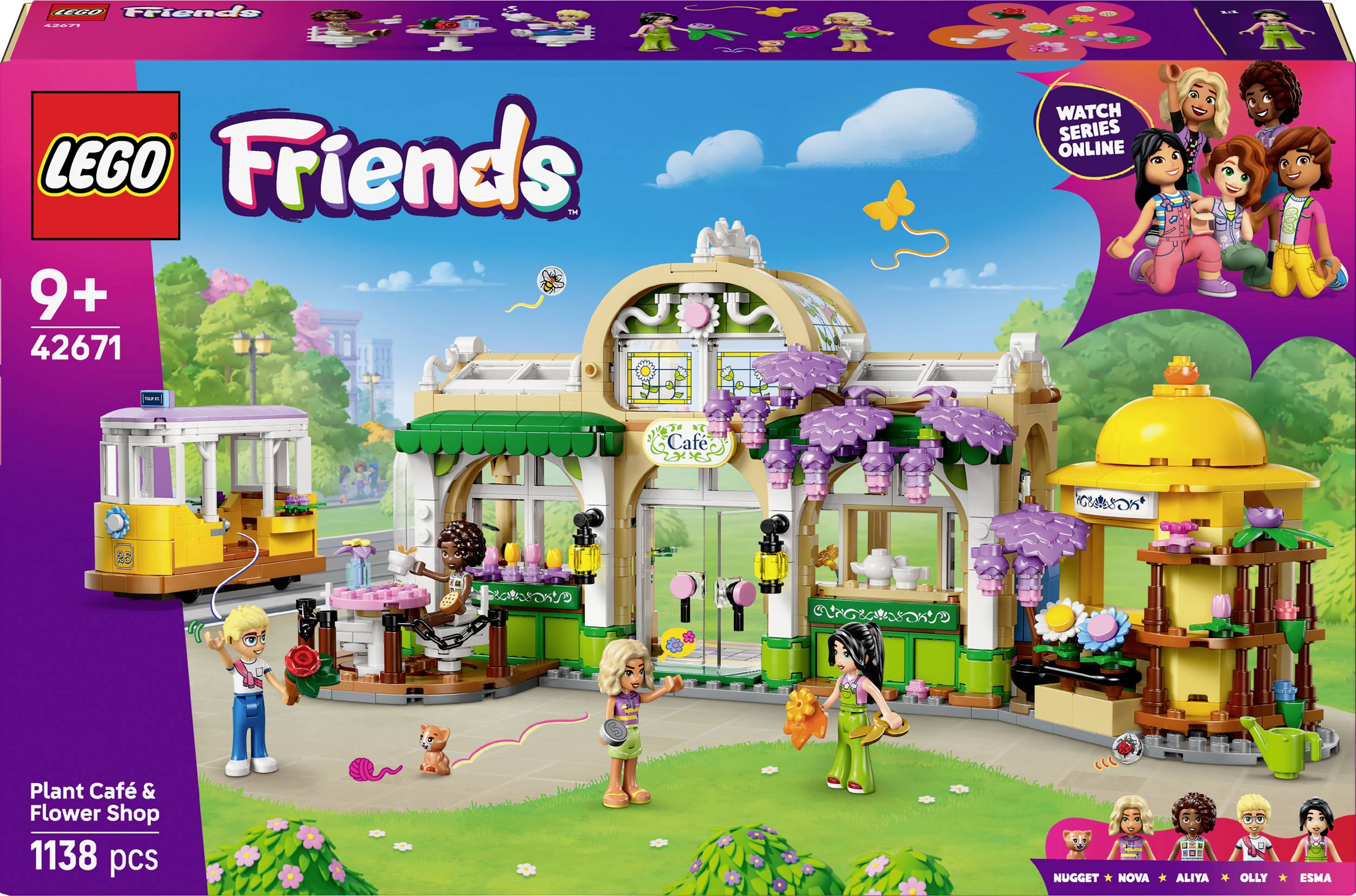 Set di gioco LEGO per bambini dai 9 anni in su: Caffè e negozio di fiori con 1138 pezzi, incluse minifigure e dettagli colorati.