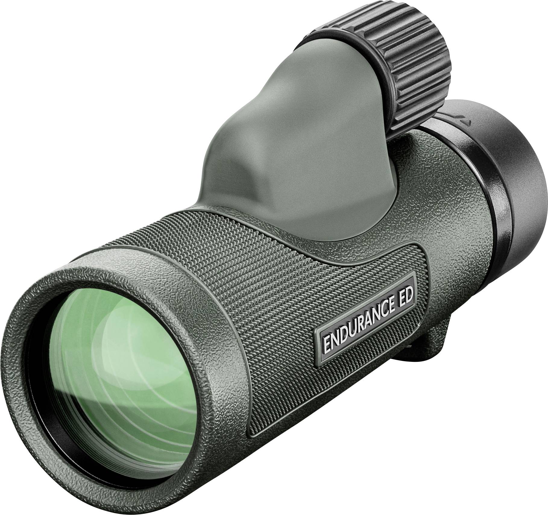 Un monocolo verde con la scritta 'Endurance ED', ideale per osservare paesaggi o animali selvatici.