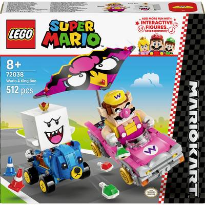 Set Lego Super Mario con Wario e King Boo che guidano auto con decalcomanie colorate, per bambini di 8 anni in su, 512 pezzi.