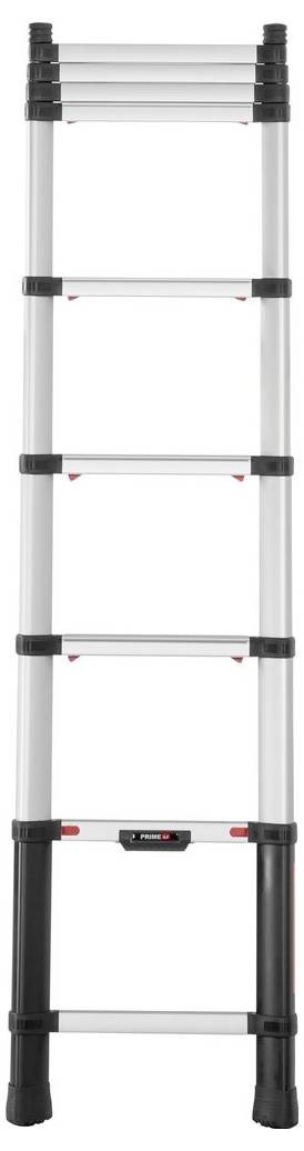 Scala telescopica in argento con più gradini, ripiegabile. Adatta a diverse altezze, facile da riporre in modo compatto.