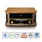 Impianto musicale compatto in stile retrò con funzioni come Bluetooth, DAB+, CD, MP3, lettore cassette e varie velocità di riproduzione.