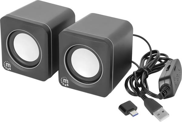 MANHATTAN Lautsprecher für PC und Laptop - 2600 Series Zwei verbundene USB-Desktop-Lautsprecher, 1,4 m Kabel mit einfach