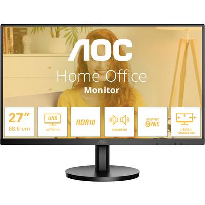 Monitor AOC Home Office, 27 pollici, UHD, HDR10, altoparlanti, Adaptive Sync, senza cornice.