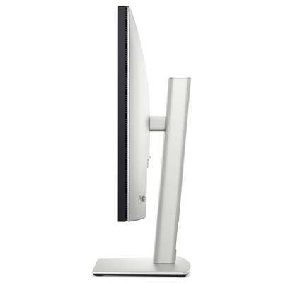 Vista laterale di un monitor computer moderno con design sottile e base stabile.