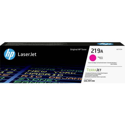 Scatola toner HP LaserJet 219A con indicazione del colore magenta e testo sul display digitale, che evidenzia 'Prestazioni Eccezionali. Progettato in Modo Responsabile.'