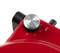 Mixer da cucina rosso con manopola di regolazione della velocità in argento, contrassegnata da 1 a 5, e un simbolo della temperatura.