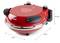 Un forno per pizza rosso con la scritta 'My Express Pizza'. Dimensioni: 16,3 cm di altezza, 34 cm di larghezza, 36 cm di profondità. Nome del marchio 'DOMO'.