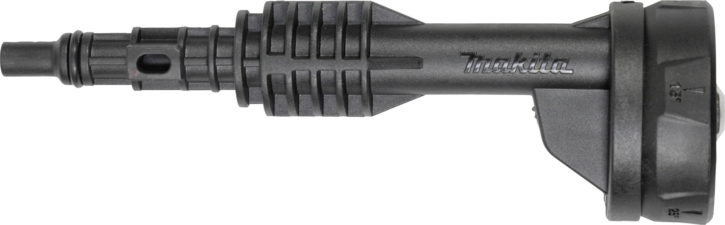 Un accessorio nero per idropulitrice, prodotto dal marchio Makita, con superficie compressa e scanalata.