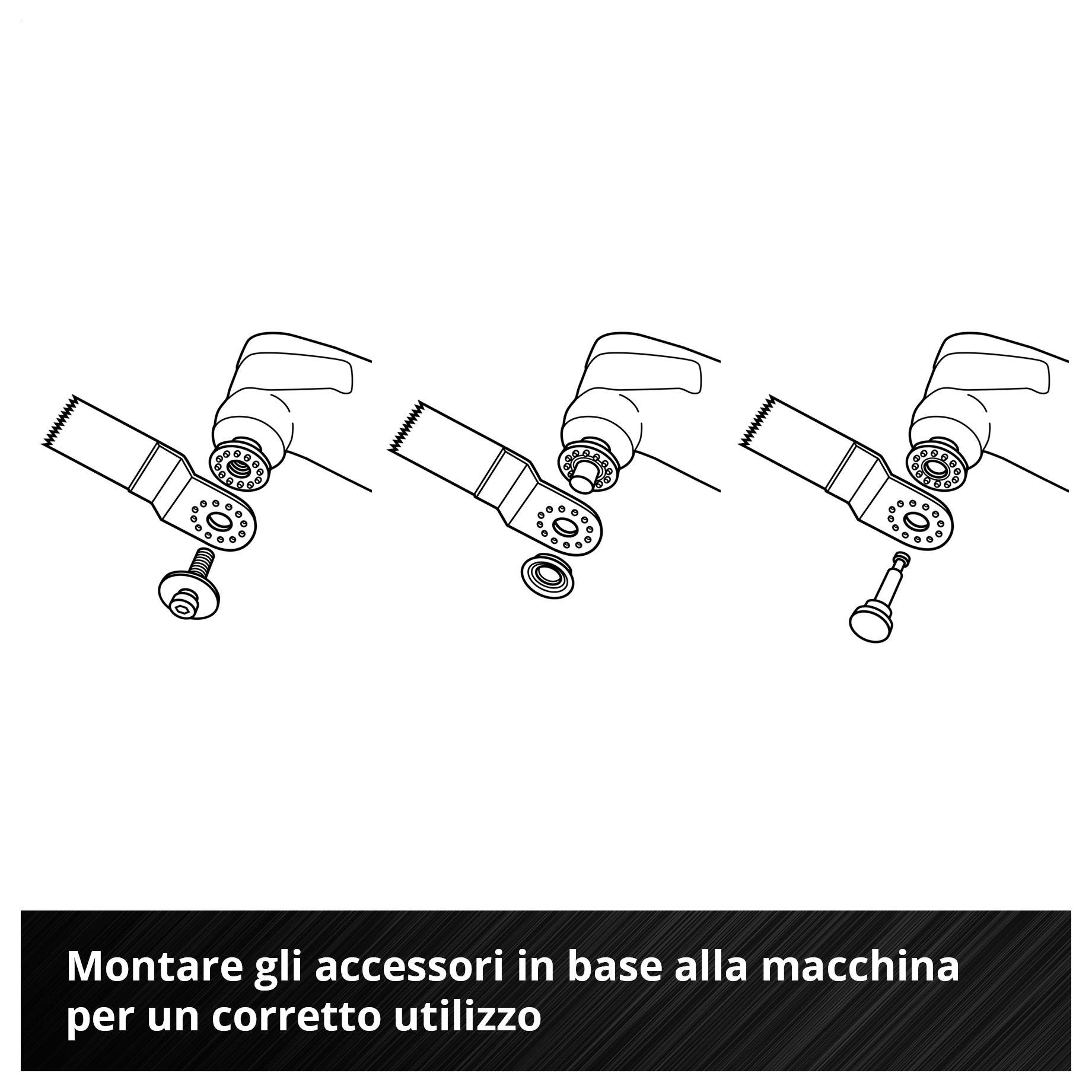 I parti di accessori vengono fissati alle macchine. Tre passi per l'installazione di varie parti: allegati per la molatura e il taglio.