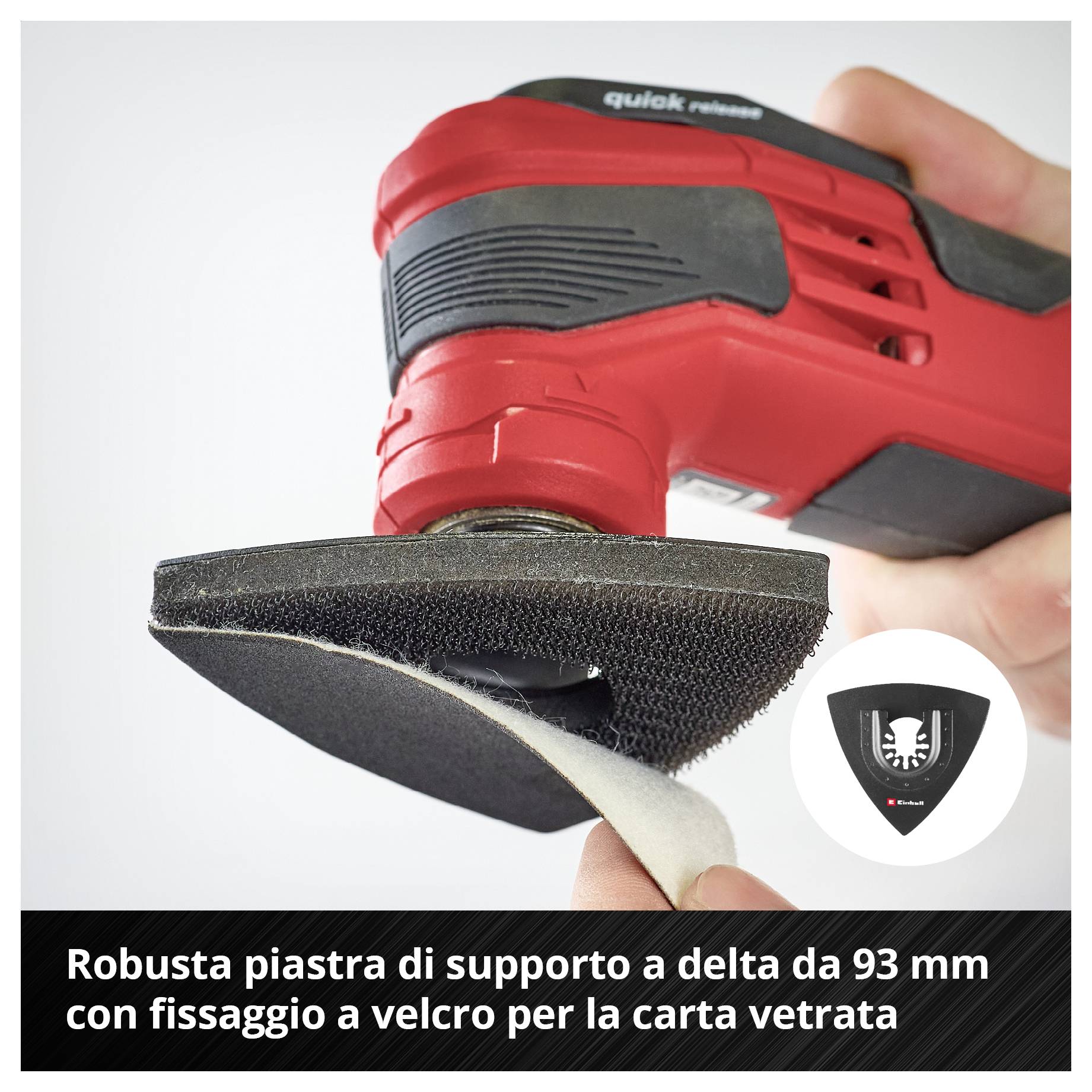 Una spazzola per la pulizia elettrica portatile con setole bianche e manico turchese, mostrata in posizione verticale.