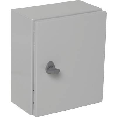 Armadio elettrico grigio con una maniglia sulla porta, utilizzato per la conservazione sicura di componenti elettronici.