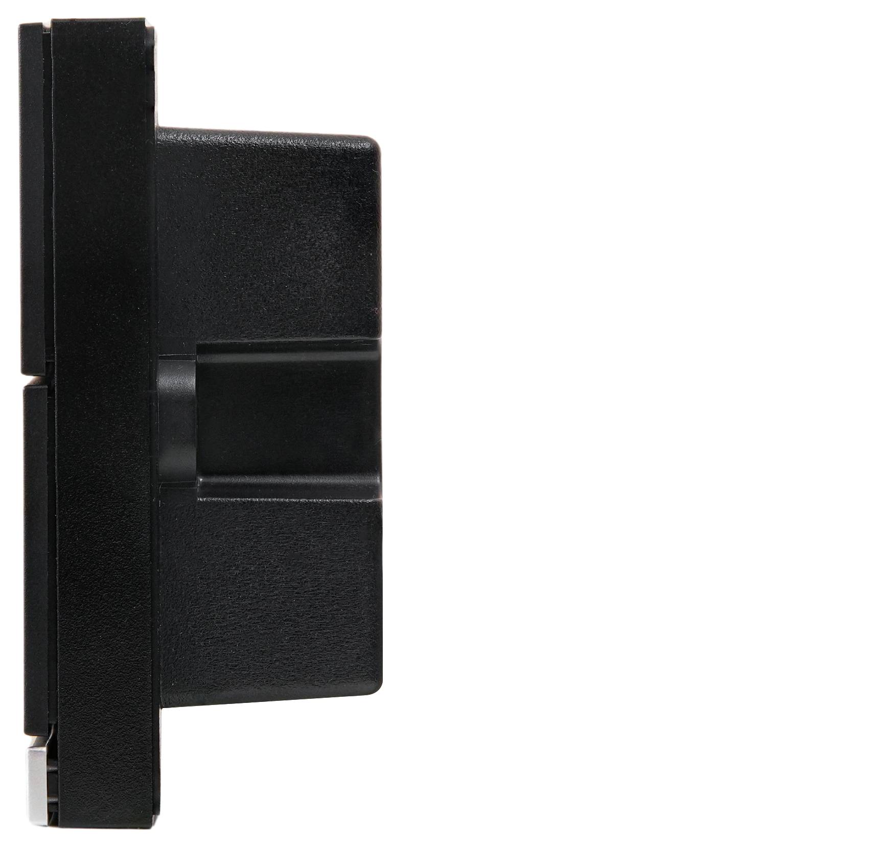 Oggetto nero, rettangolare con un manico verticale sul lato, probabilmente una maniglia di una porta o un accessorio per serramenti.