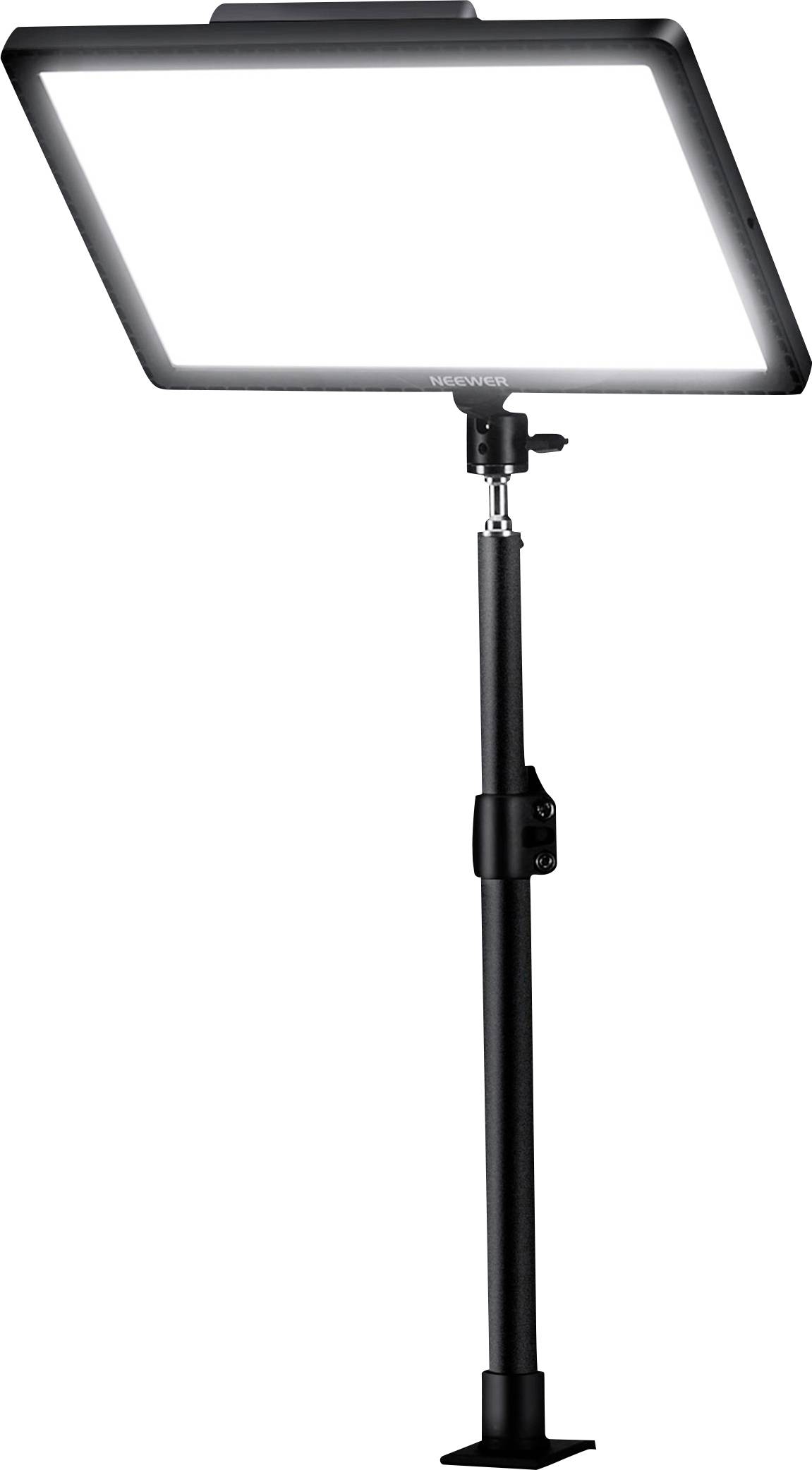 Lampada LED luminosa su supporto regolabile, ideale per fotografia o riprese video.