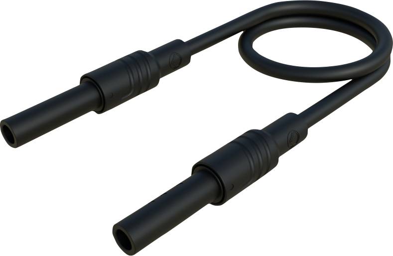 Un cavo nero con due spine identiche, leggermente arrotolato ad anello. Adatto per dispositivi elettronici o audio.