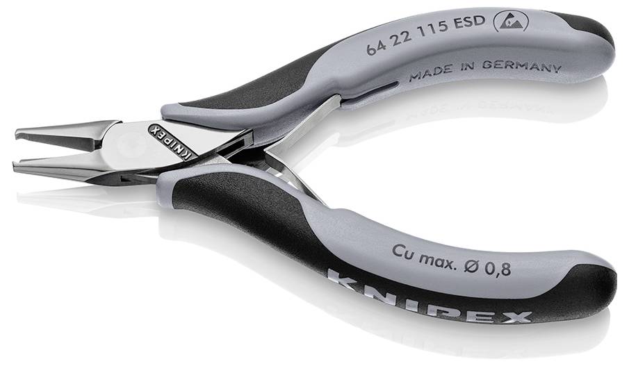 Tronchese grigio e nero per elettronica Knipex con scritta 'Made in Germany'. Numero modello 64 22 115 ESD.