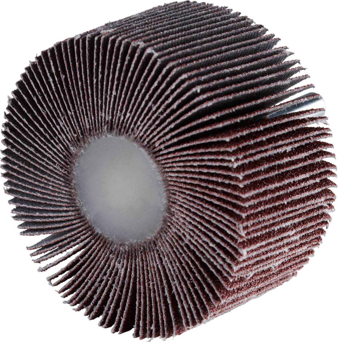 Rotolo di nastro abrasivo in materiale rosso, visto di lato; utilizzato nella lavorazione dei metalli per levigare e lisciare le superfici.