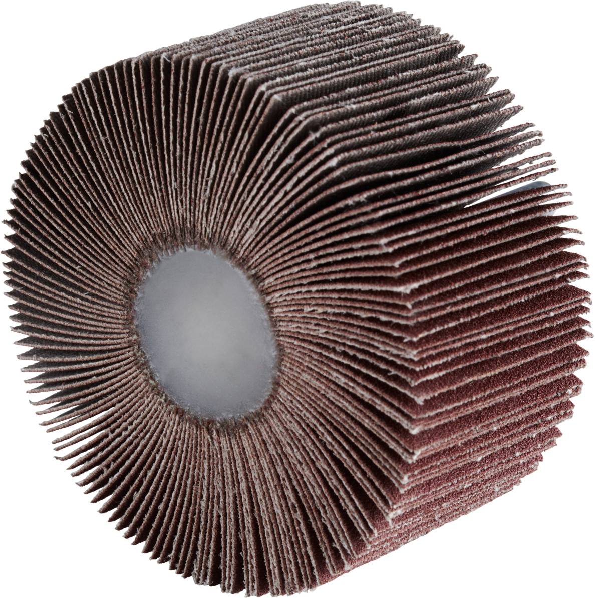 Una mola con lamelle abrasive disposte radialmente, utilizzata per la lavorazione superficiale e la lucidatura.