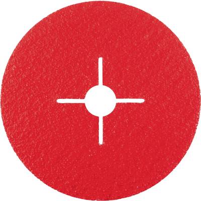 Disco abrasiva rossa con foro centrale e marcatura a croce, idonea per il fissaggio su macchine levigatrici.