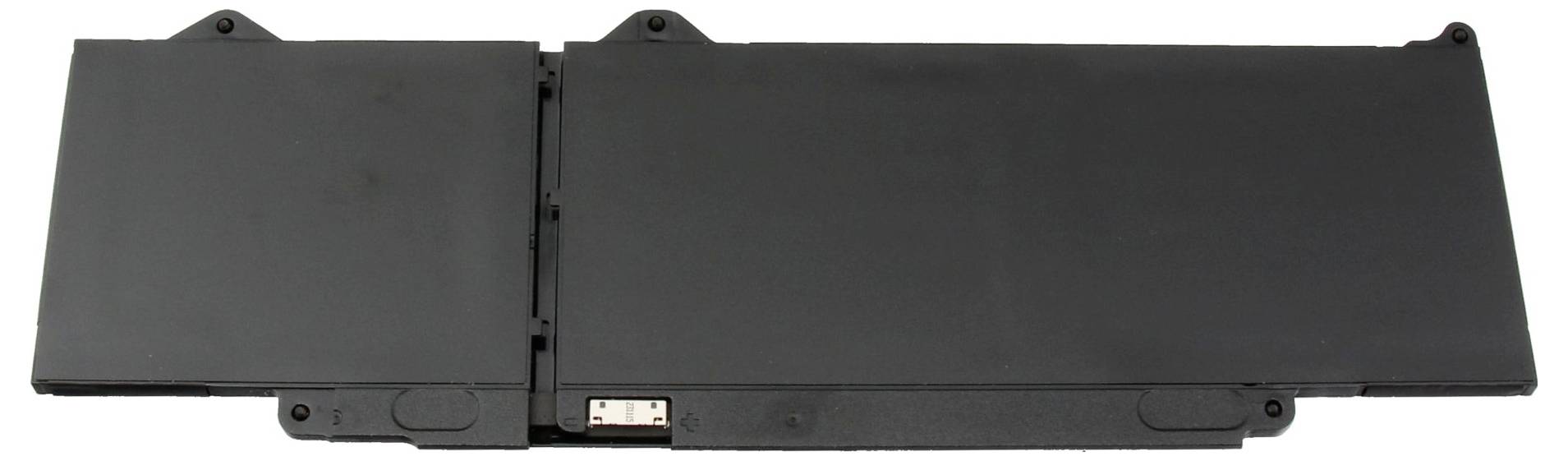 Batteria per laptop nera di forma rettangolare, adatta per la sostituzione in un computer portatile.