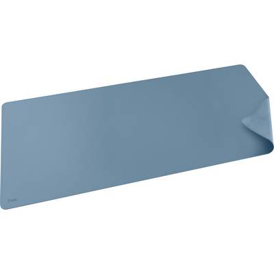 Tappetino per mouse blu-grigio con angoli smussati e bordo ripiegato in alto a destra.