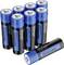 Otto batterie nere e blu con la scritta '3500 mWh Output 1.5V'. Una batteria è posizionata separatamente per mostrare i dettagli.