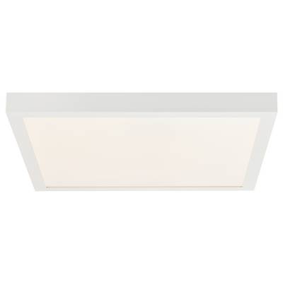 Un pannello luminoso quadrato con un telaio piatto bianco e una copertura diffondente che emana una luce uniforme e soffice.