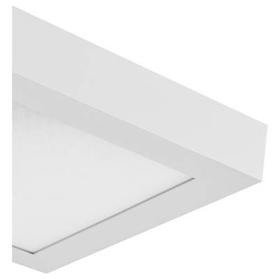 Plafoniera quadrata bianca con design minimale e vetro strutturato, montata in un angolo.