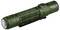 Torcia elettrica verde con impugnatura zigrinata e interruttore laterale, modello 'Warrior 3S'.