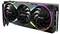 Scheda grafica da gaming di PNY con tre ventole e illuminazione RGB. Design in nero con strisce luminose colorate.