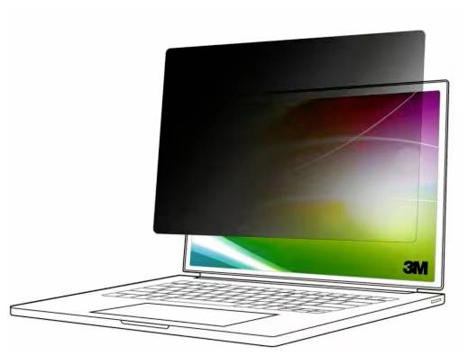 Laptop con schermo protettivo che rende il display nero quando visualizzato da un angolo laterale; protegge da sguardi indesiderati.