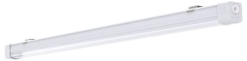 Un tubo fluorescente con involucro bianco, comunemente utilizzato per illuminazione interna luminosa in uffici e abitazioni.