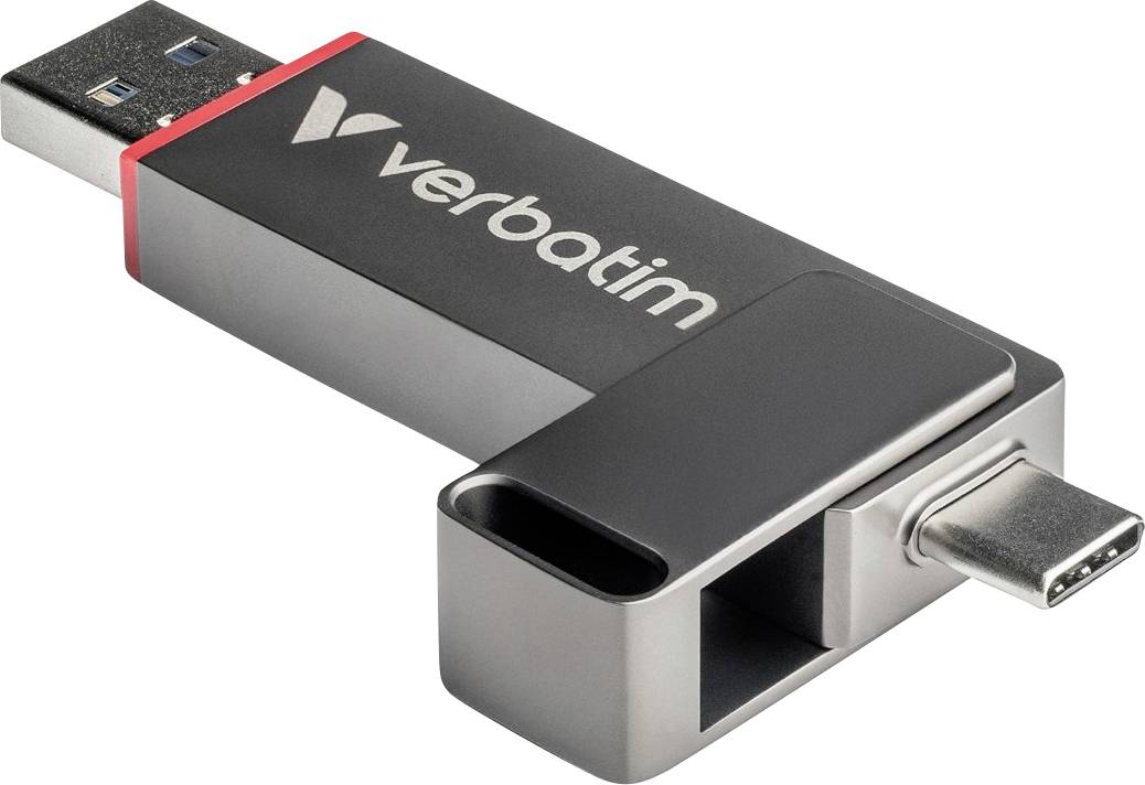 Chiavetta USB con la scritta 'verbatim' e due porte: USB-A sul lato sinistro e USB-C sul lato destro.