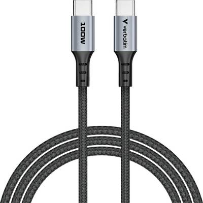 Un robusto cavo USB-C con supporto fino a 100W e la scritta 'verbatim' su una delle estremità, idoneo per la ricarica rapida e il trasferimento dati.