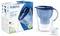 Brita Marella XL Caraffa filtrante in Blu, mostra confezione e cartuccia del filtro. Capacità: 3,5 L, con tecnologia di filtraggio MAXTRA+.