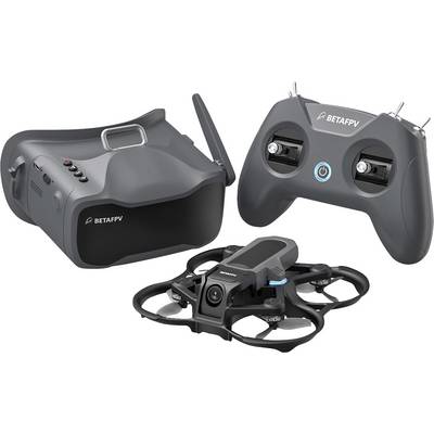 Set drone comprensivo di occhiali, telecomando e un piccolo quadricottero, con etichetta 'BETAFPV'.