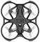 Un drone compatto con 4 eliche, dotato di una cornice protettiva circolare, ripreso dall'alto, che mostra il suo design simmetrico e la sua struttura innovativa.