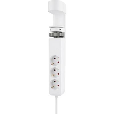 Un adattatore multipresa bianco con quattro posti, disposti verticalmente, ideale per l'uso in spazi ristretti.