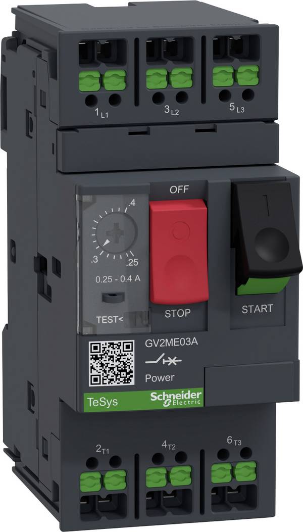Schneider Electric GV2ME03A Relè protezione motore 1 pz. Regolazione (corrente): 0.25 - 0.4 A Tens.comm.max: 690 V/AC (L x A x P) 45 x 101 x 78.5 mm Pezzo