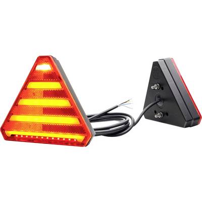 Fanale posteriore a LED triangolare con strisce arancioni e cavo di collegamento, adatto per rimorchi o veicoli per una migliore visibilità.