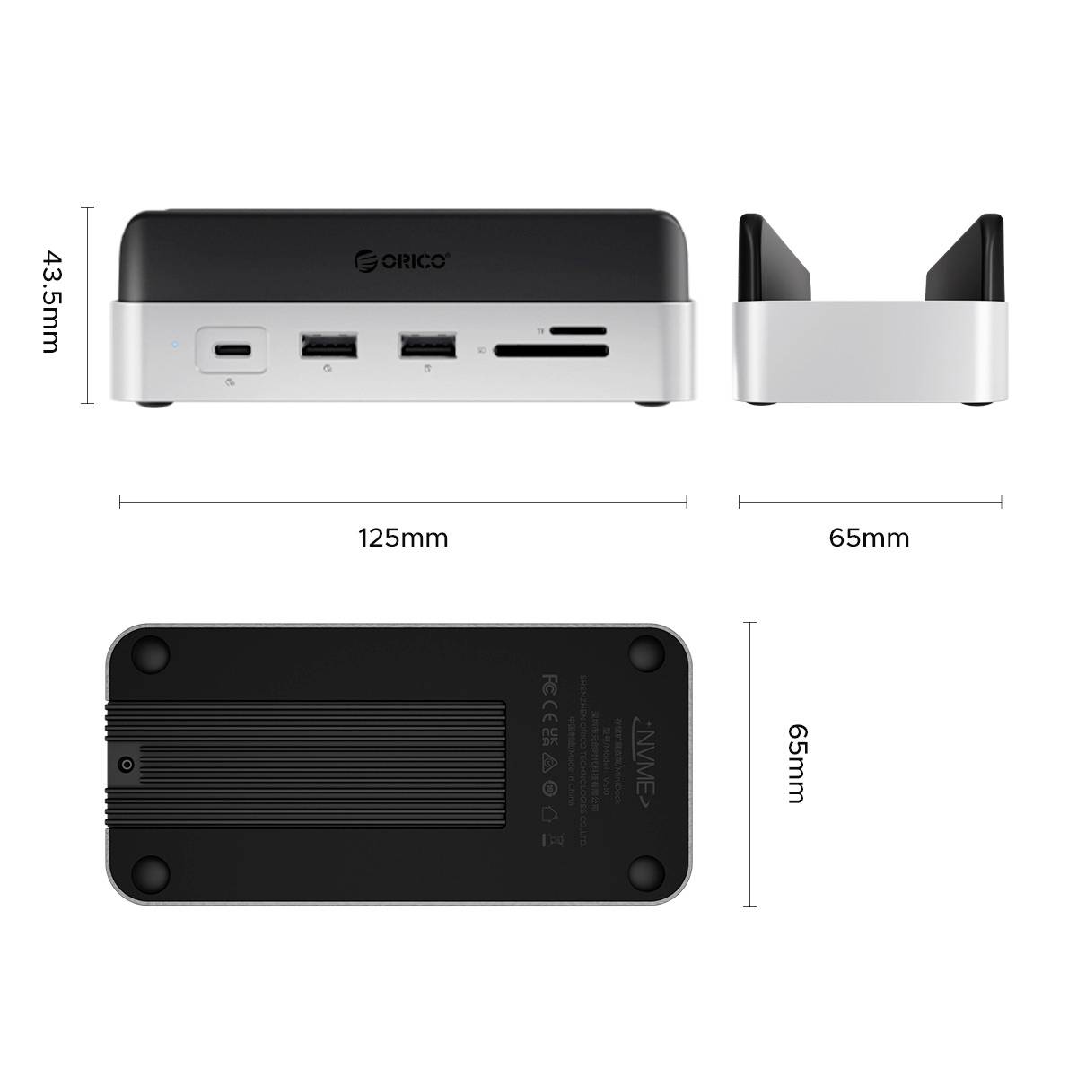 ORICO Docking station USB-C® VS10 Mini Dock Desktop Stand Supporto integrato, lettore di schede integrato, Slot SSD M.2-13