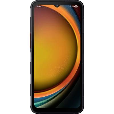 Smartphone con sfondo arancione a spirale sullo schermo. Ora visualizzata nell'angolo in alto a sinistra.