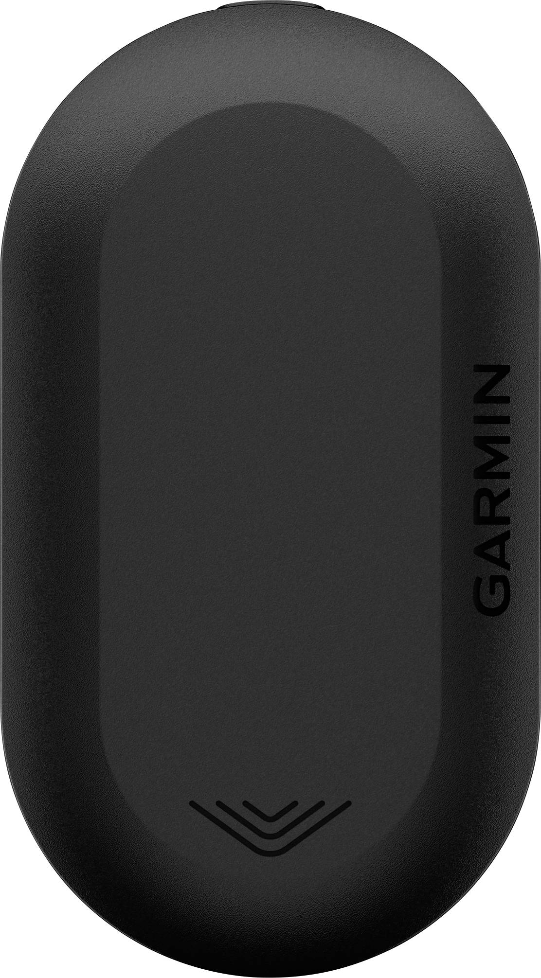 Un dispositivo nero ovale con la scritta 'Garmin' sul lato.